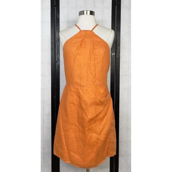 c&c linen dress Gaâla Red Linen Bardot Dress XS Sweetheart Corset Bodice Hourglass Silhouette With Removable Cotton Petticoat Zipper Enclosure
